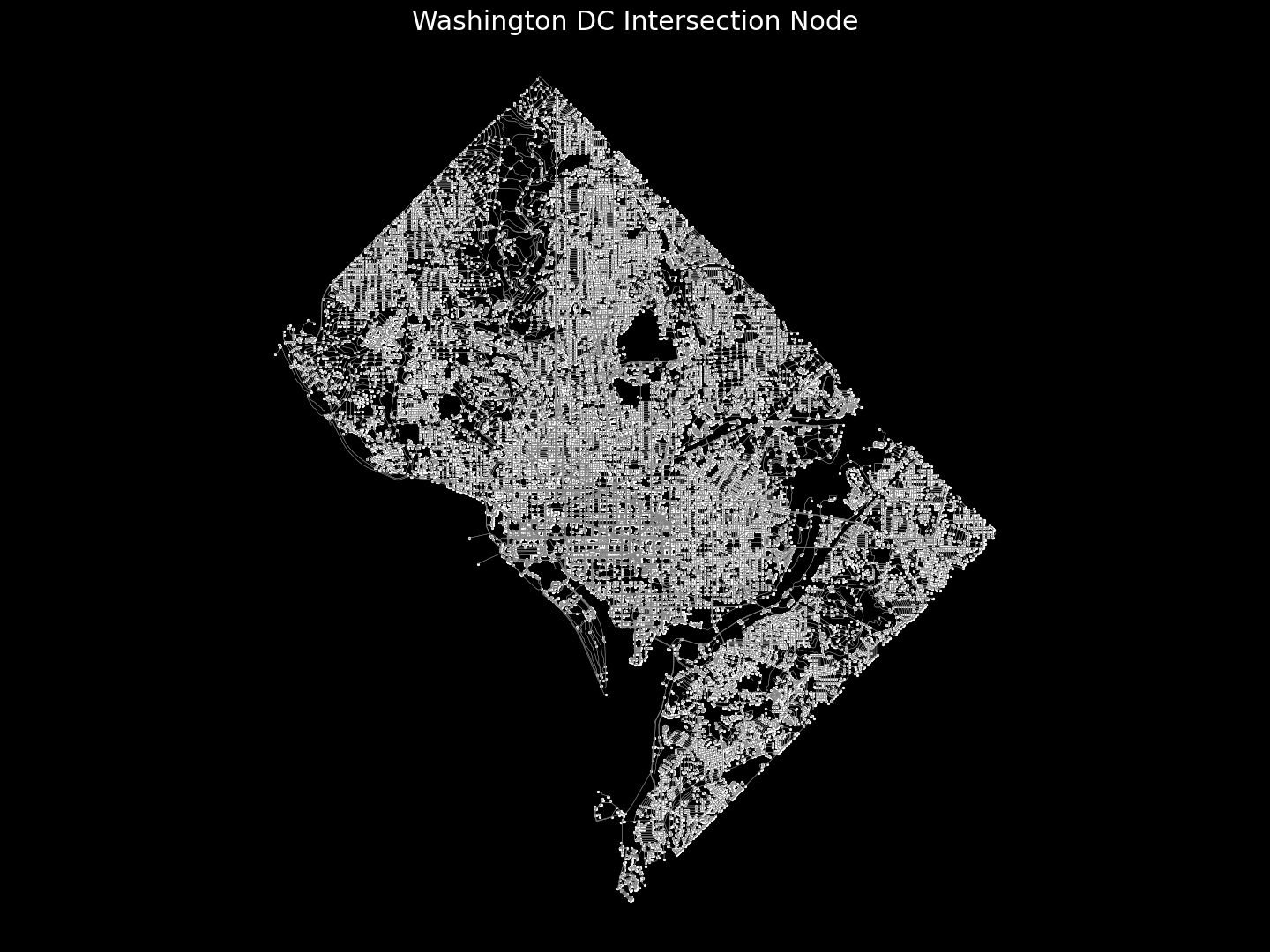 Intersection nodes extracted from OpenStreetMap for Washington DC